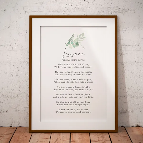 Leisure by William Henry Davies, Minimalist Quote Print