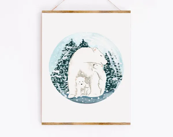 Polar Bear Family Christmas Winter Art Print