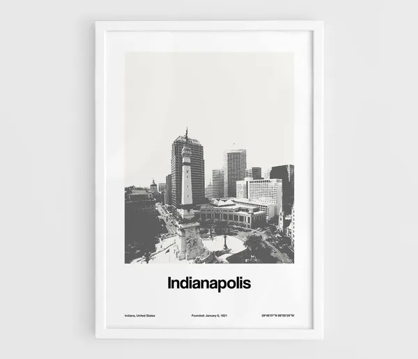 Indianapolis In Poster, Minimalist City Art Print