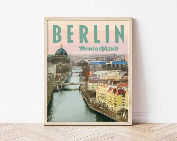 Berlin Vintage Travel Poster, Map Art Print