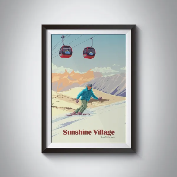 Sunshine Village Snowboarding Travel Poster, Banff