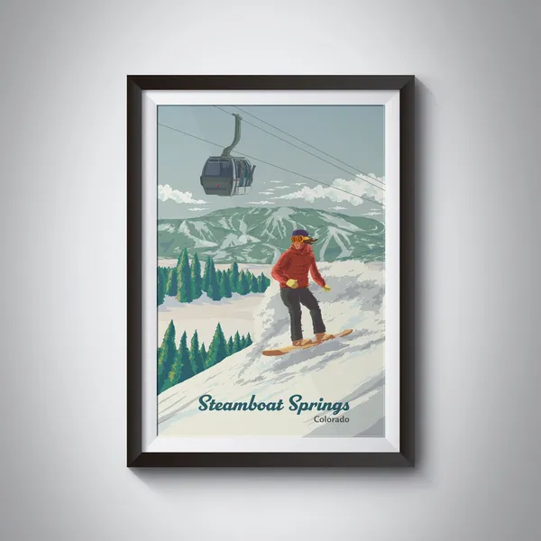 Steamboat Springs Snowboarding Travel Poster, Colorado