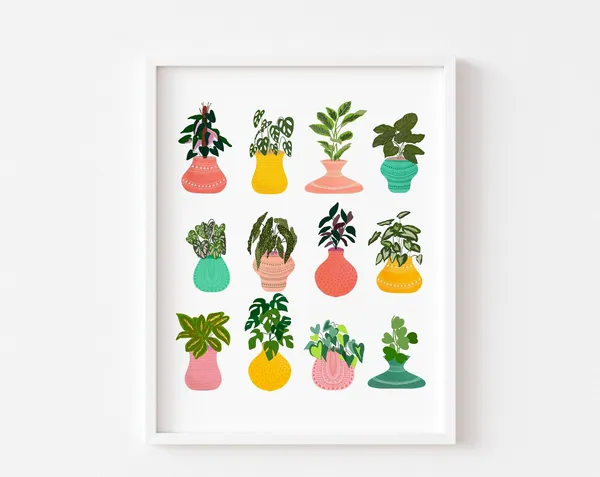 House Plant Art, Colourful Botanical Art Print