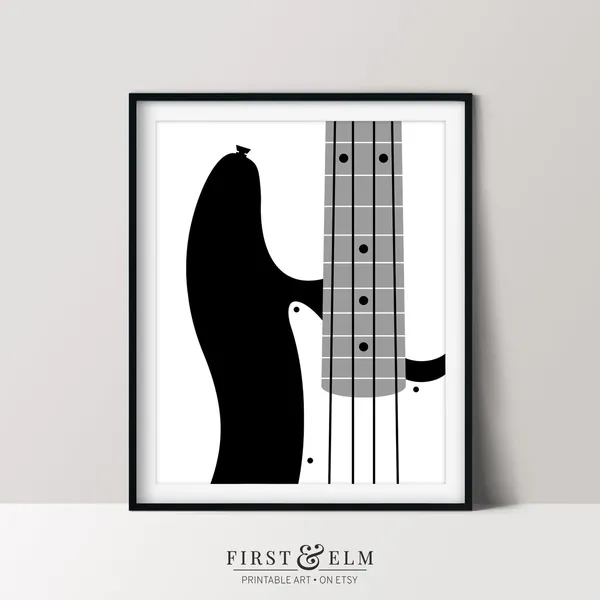 Bass Guitar Poster, Minimalist Music Lover Gift