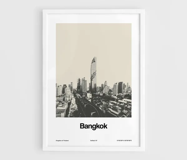 Bangkok Skyline Minimalist Travel Poster, Kingdom Of Thailand