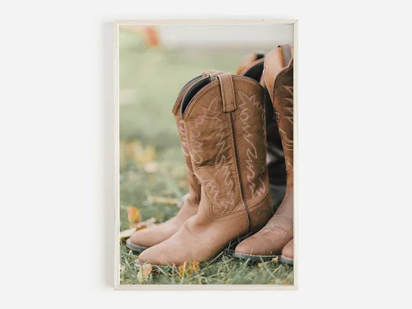 Cowboy Boots Western Decor Art Print, Rustic Home