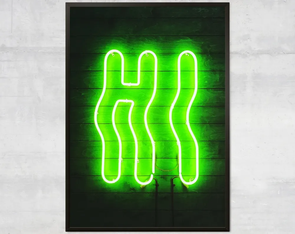 Hello Welcome Wall Green Neon Art Print