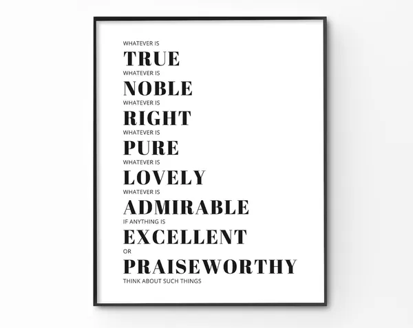 Philippians 4:8 Bible Verse, Typography Poster