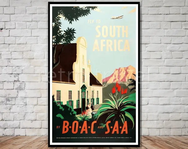 Fly To South Africa Retro Travel Poster Print