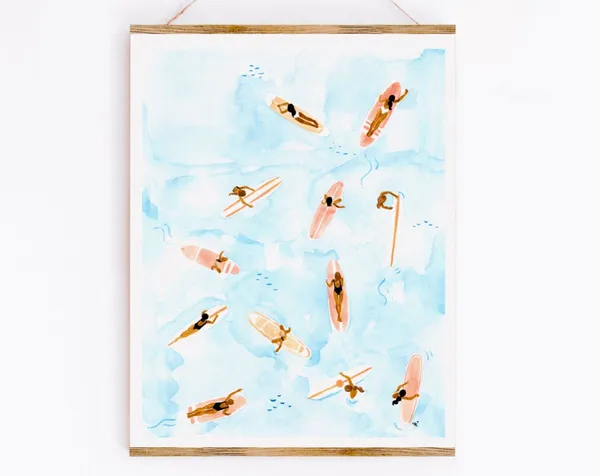 Surfers Summer Ocean Watercolor Art Print
