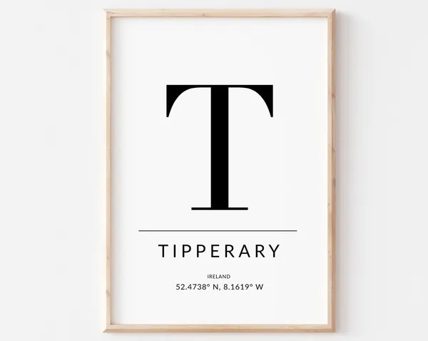 Tipperary Irish Wall Decor, GPS Coordinates Poster