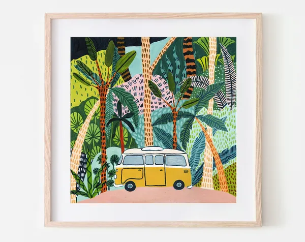 Jungle Camper Botanical Campervan Boho Wall Art Print