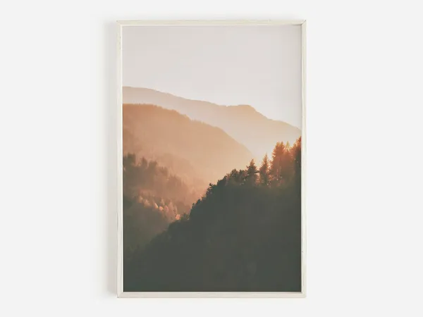 Sunrise Mountain Range Landscape Art Print, Rustic