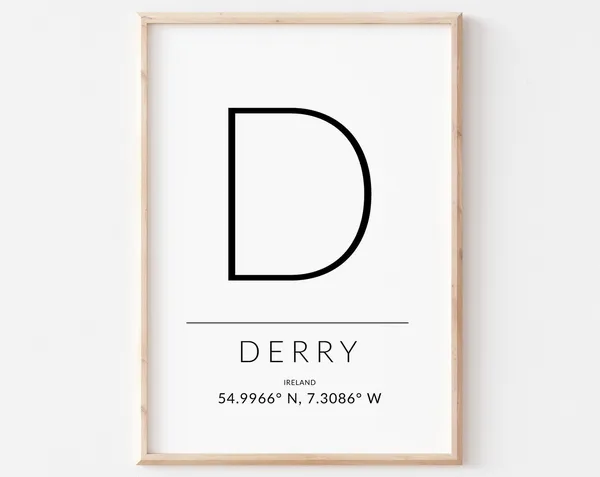 Co. Derry Poster, Irish Travel Wall Decor