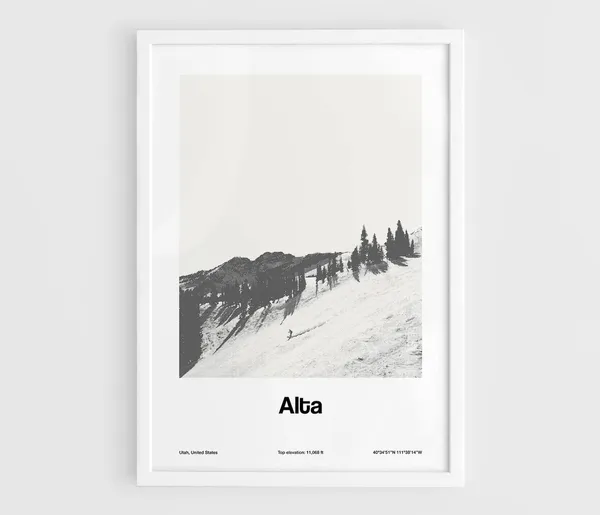 Alta Utah Travel Poster, Minimalist Wasatch Mountains