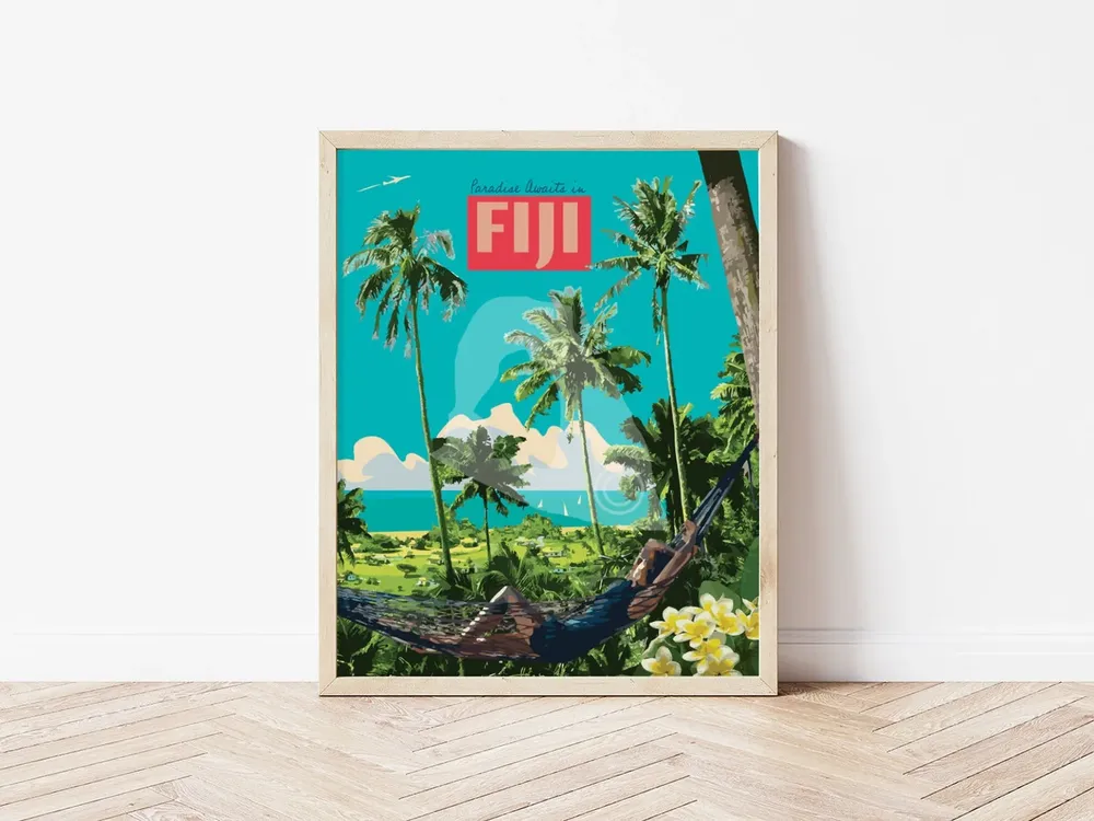 Fiji Beach Vintage Style Travel Poster