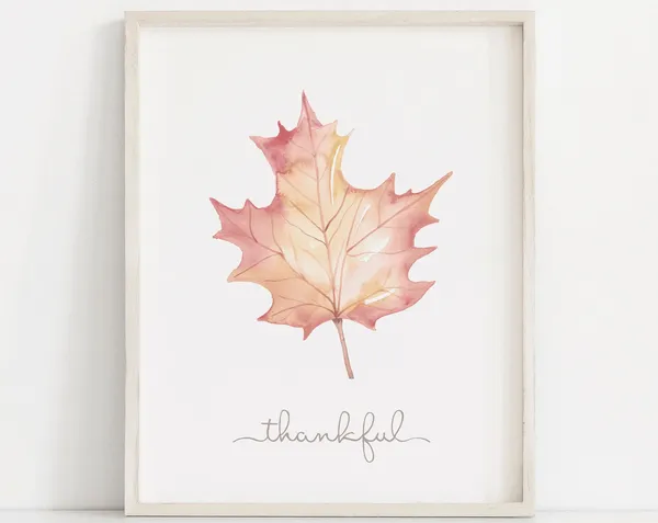 Thankful Watercolor Leaf Thanksgiving Art Print