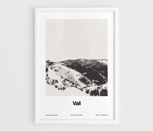 Vail Colorado Mountains Skyline Poster, Minimalist City Print