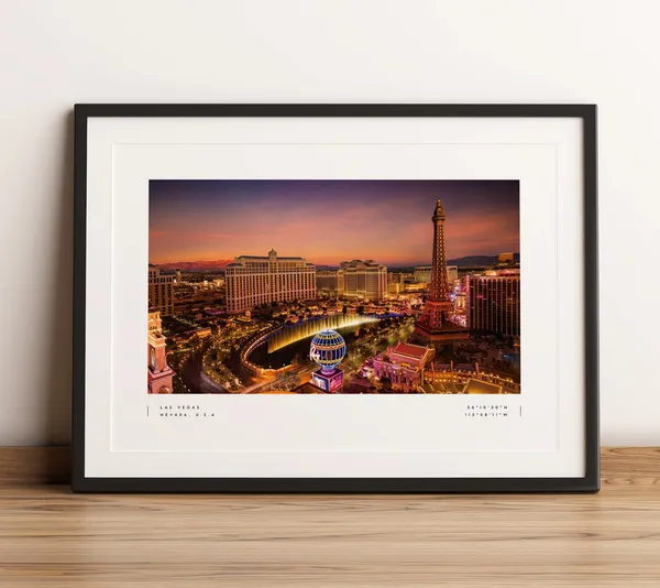 Las Vegas Coordinates Travel Poster, Black And White