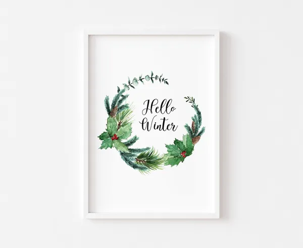 Hello Winter Christmas Wreath Art Print