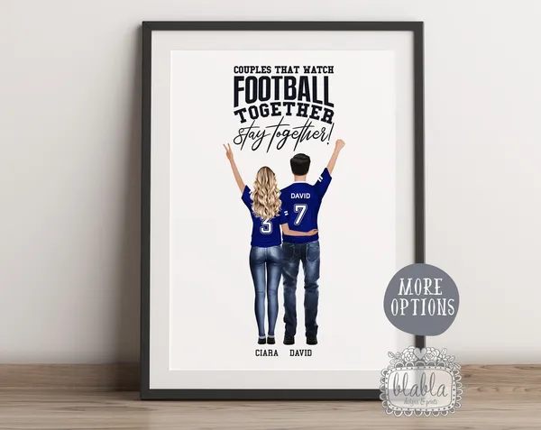 Personalised Couple Football Quotes Portrait Art Print