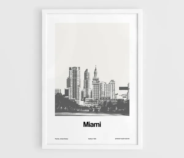 Miami Skyline Art Print, Minimalist Custom Cityscape