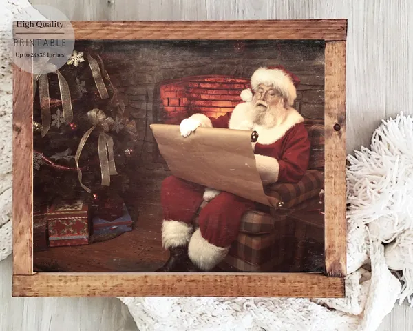 Vintage Santa Christmas Art Print, Farmhouse Decor