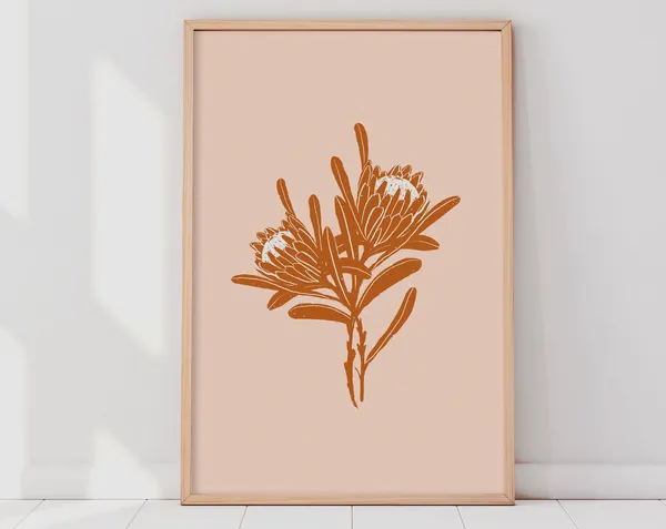 Protea Botanical Boho Art Print, Terracotta Color