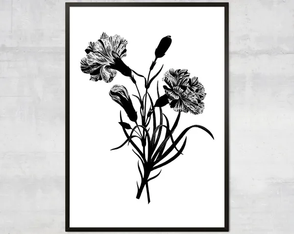 Vintage Bouquet Black And White Botanical Art Print