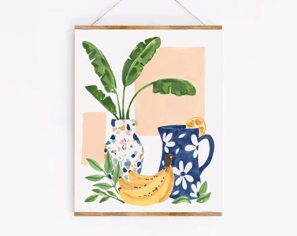 Terazzo Bananas Art Print, Fruit and Flowers