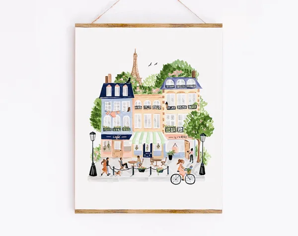 Paris Art Print, Parisian Scene Watercolor Illustration