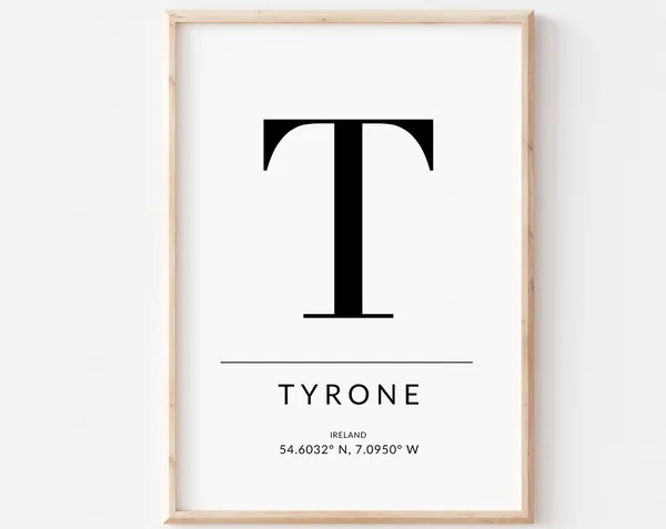 Tyrone Irish Travel Poster, Ireland Gps Coordinates