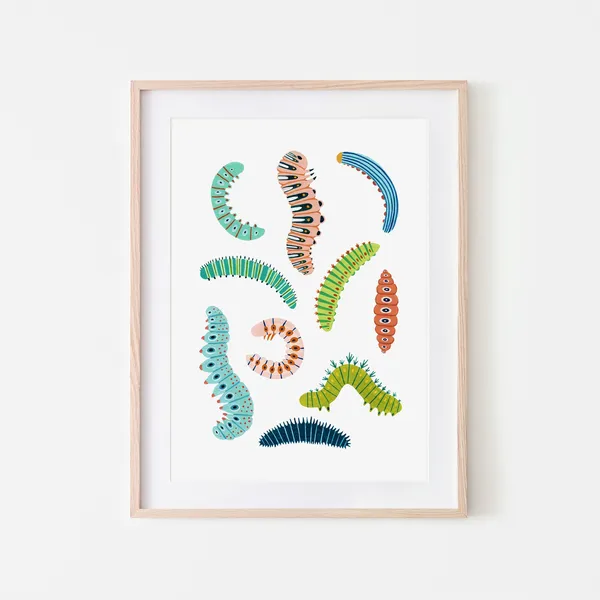 Caterpillar Nursery Bug Art Print, Woodland Decor