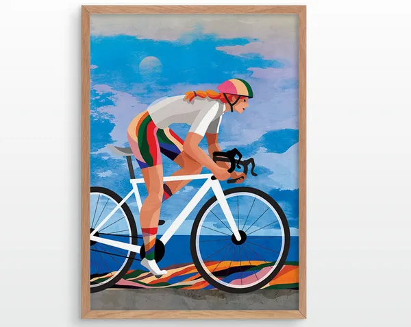 Woman Cyclist Cycling Art Print, Sports Wall Decor