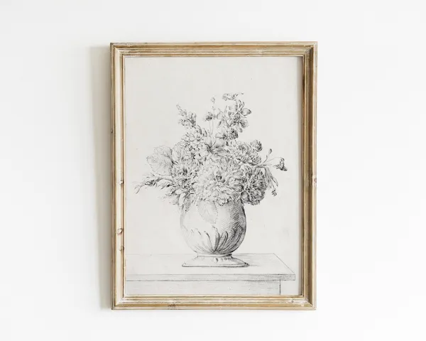 Vintage Flower Sketch Botanical Wall Art Print