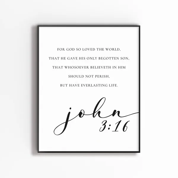 John 3:16 Bible Verse Typography Poster, Christian Home