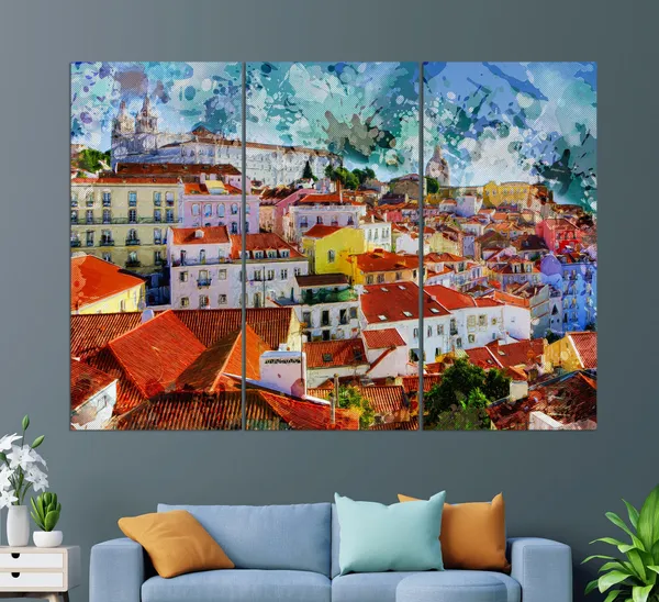 Lisbon Painting, Portugal Travel Poster Art Print