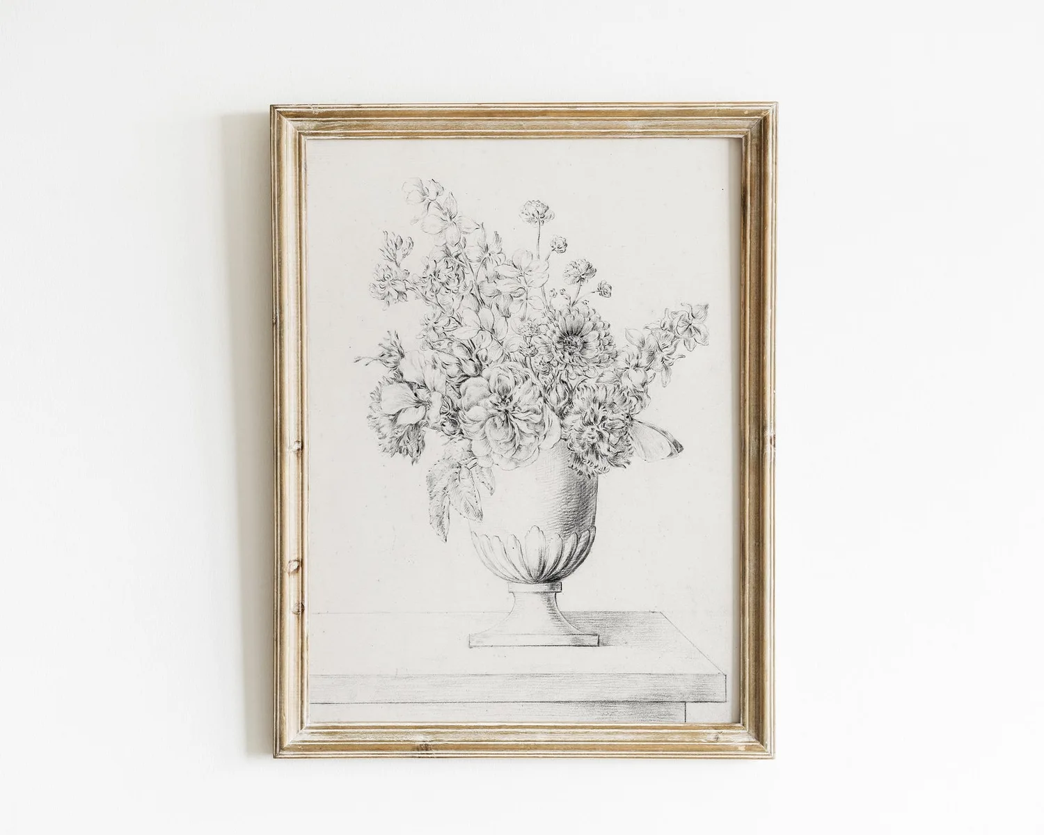Vintage Flower Sketch Botanical Art Print, Floral Still Life