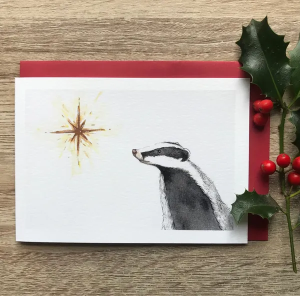 Badger Star Christmas Card Art Print