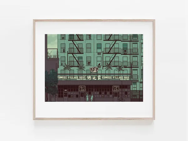 Congee Village Chinatown NYC Art Print, Modern Decor