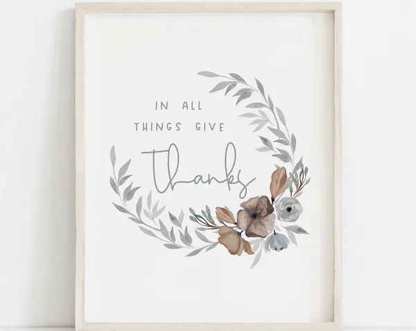 In All Things Give Thanks Blue Fall Decor Print