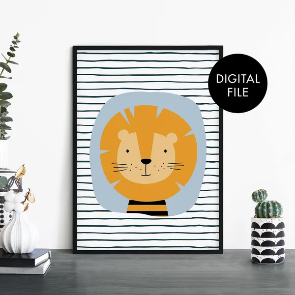 Lion Poster Print, Nursery Bedroom Wall Art