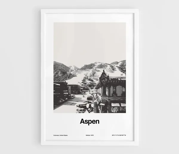 Aspen, Colorado Minimalist Black and White Art Print