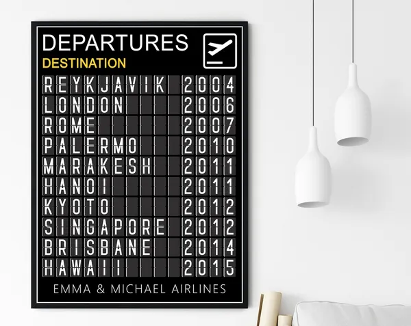 Personalized Custom Travel Poster, Airport Departure Board