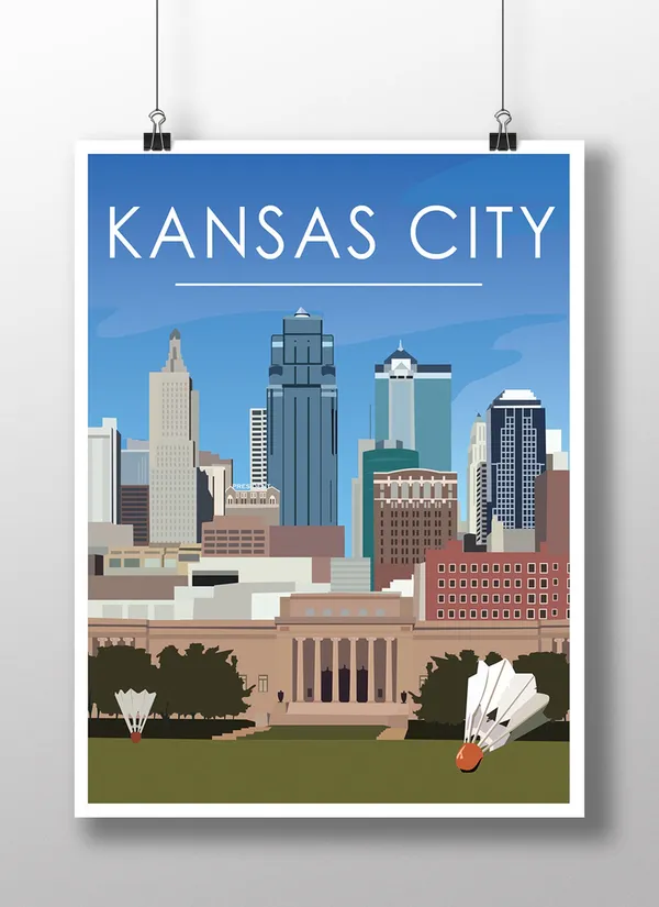 Kansas City Travel Poster, Cityscape Art Print