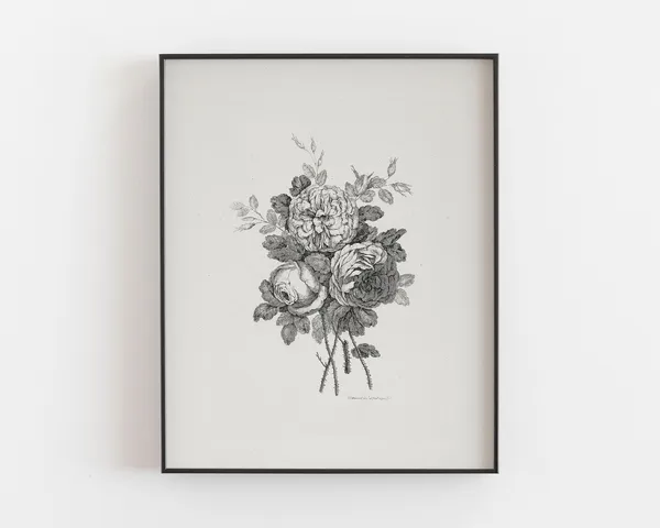 Vintage Rose Drawing Art Print, Botanical Floral