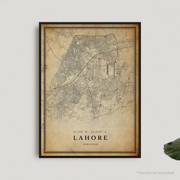 Lahore Vintage Map Poster, Antique Style Travel Print