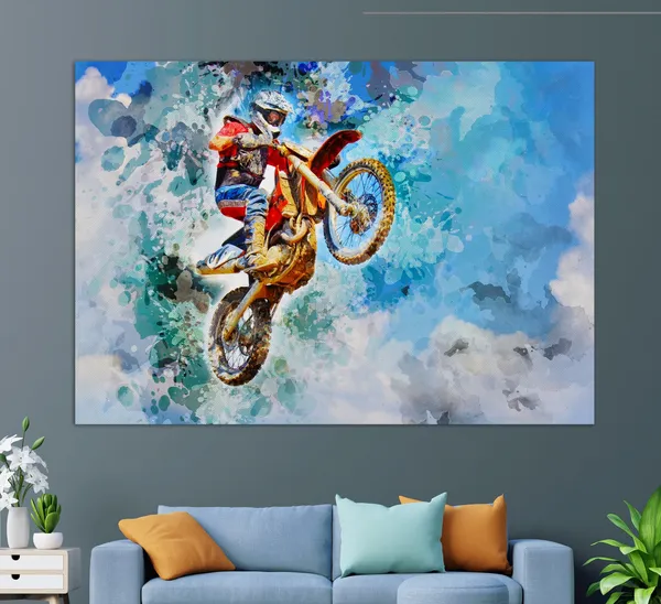 Dirt Bike Jump Motocross Art Print, Extreme Sports
