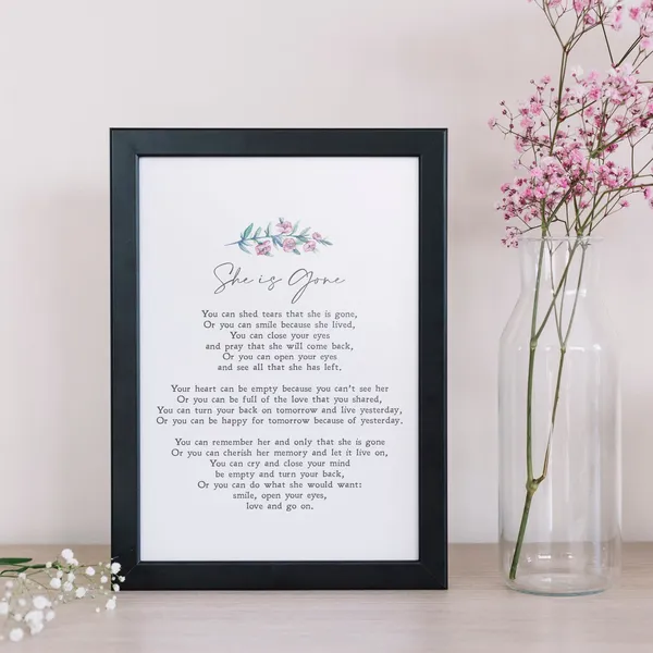 She Is Gone Poem by David Harkins, Bereavement Art Print