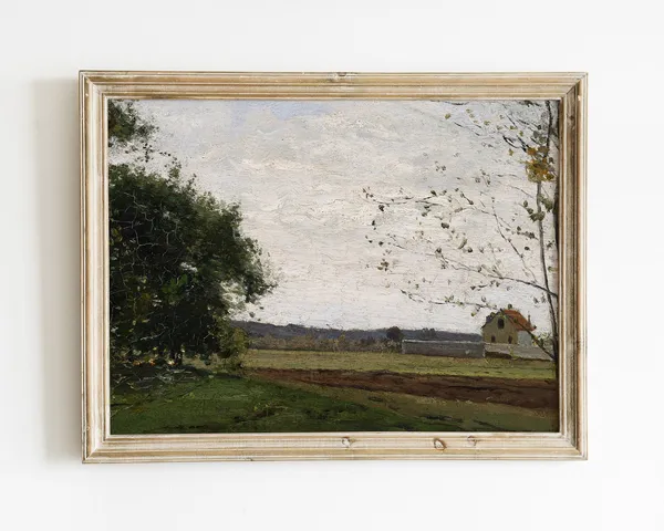 Vintage Farm Landscape Art Print, Rustic Farmhouse